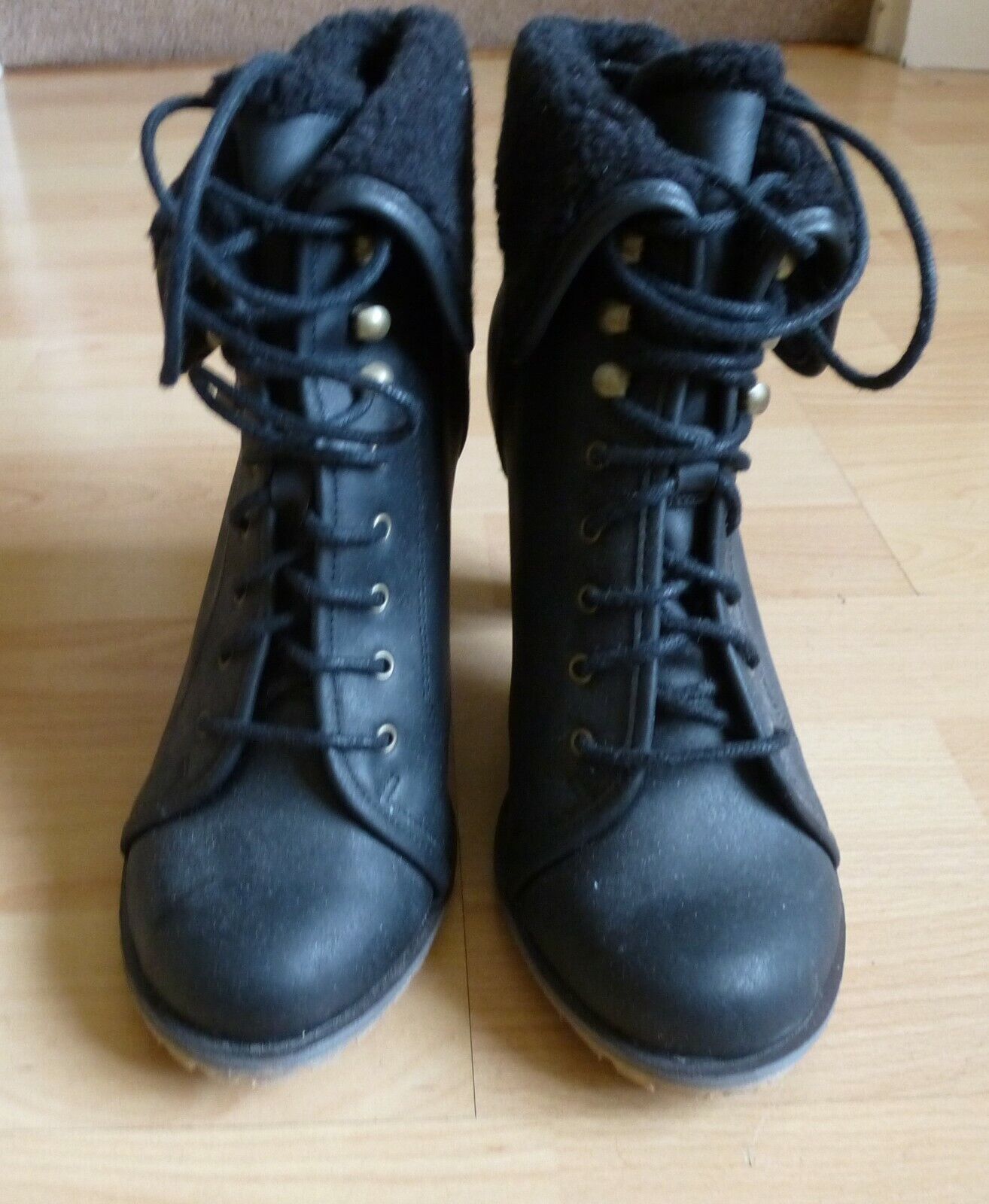 Black Lace Up Ankle Boots. Size 