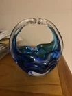 Vintage Murano Style Hand Blown Blue Glass Bowl Or Ashtray Art