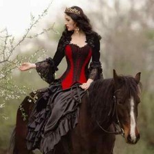 Gothic Victorian Evening Gowns Lace Ruffle Satin Vintage Formal Party Dresses