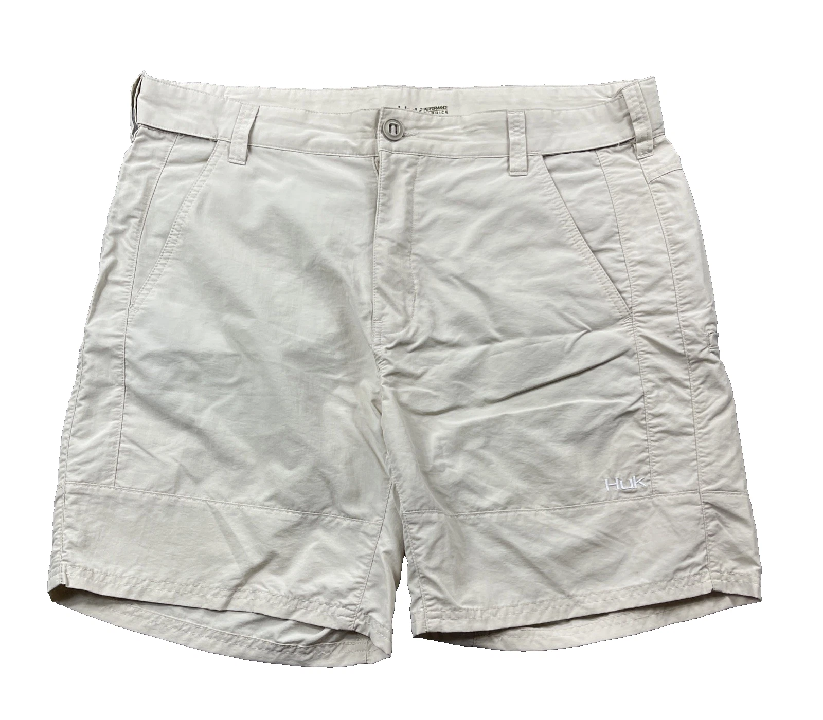 Huk Pursuit Shorts Mens XXL Khaki 7" Inseam Quick Dry 30+ UPF Golf Fishing Chino
