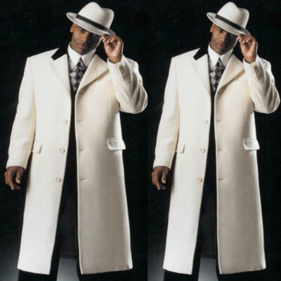 White Beige Men's Long Overcoat Cashmere Business Outdoor Warm Vintage Jackets