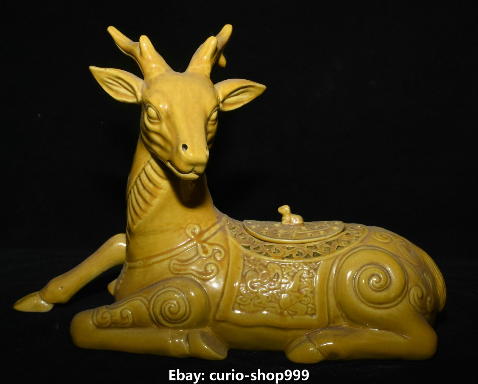 Old China Yellow Glaze Porcelain Dynasty Deer Zun Animal Incense Burner Censer for Home Décor and Collectors