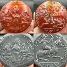 Genuine Ancient Roman king on horse and Animal two sided intaglio agate stone