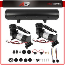 Dual 480 Air Compressors 5 Gallon Tank Air Ride Bag Suspension Kit Black