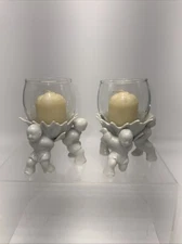 2 Fitz And Floyd Chinese Men Holding Flower Candle Holder Set