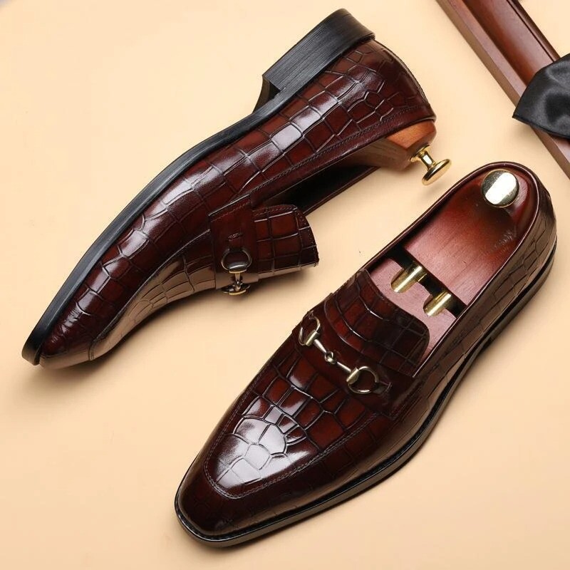 Handmade men brown crocodile textured 