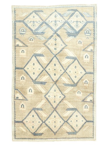 Vintage Turkish Oushak Rug –5'5"x8'7"– Hand-Knotted Wool Tribal Geometric Carpet