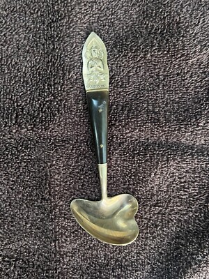 Vintage Siam Thailand souvenir Brassware Rosewood Buddha Condiment Spoon