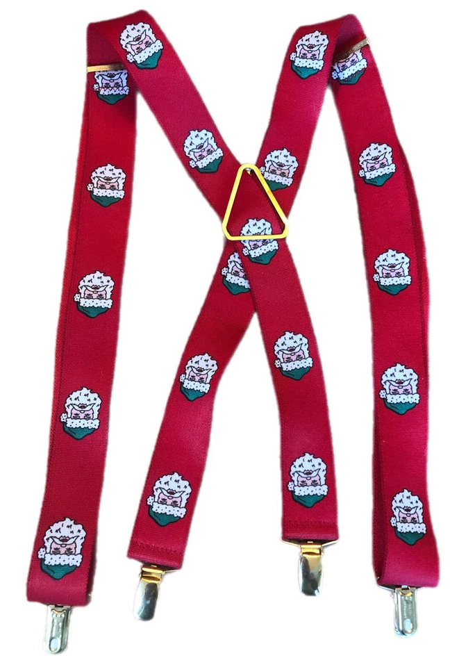 Vintage CAS West Germany Santa Claus Elastic Red Suspenders Brass Christmas - Image 2 of 4