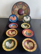 Lot8 Rooster Plates & Bowls Susan Winget Certified International Sunrise New
