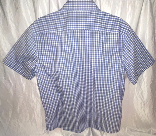 UNTUCKit Wrinkle-Free Men's MEDIUM SS Button-Down Blue White Navy Checked - Picture 4 of 15