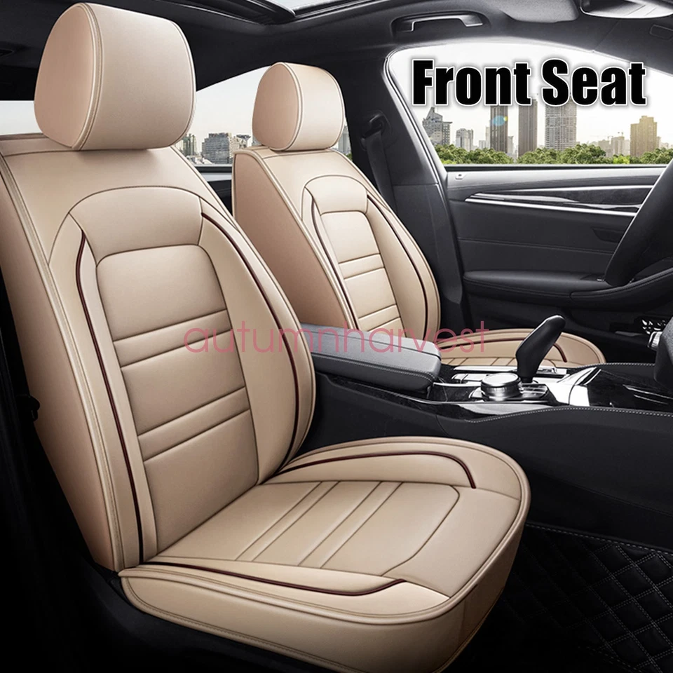 For VOLVO XC90 XC40 XC60 XC70 Car 5-Seat Cover Full Front & Rear PU Leather Tan - Image 2 of 4