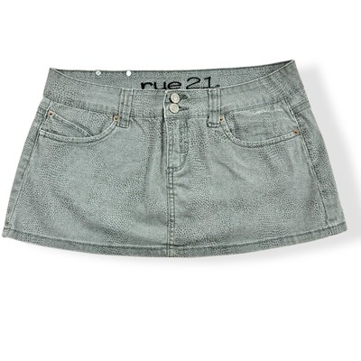 Rue21 Y2K Vintage Gray Denim Cheetah Animal Snakeskin Print Micro Mini Skirt 9