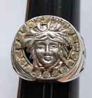 VTG Women's Medusa face Signet Ring Framed In CZs Signed HAN 925 Italy