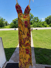 Yellow & Pink Floral Sherri Hill Maxi Dress Spaghetti Straps Long Size 2