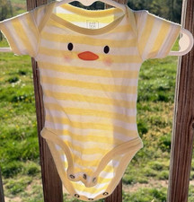 Just One You Yellow Striped Duck Short Sleeve Crew Neck Newborn Bodysuit