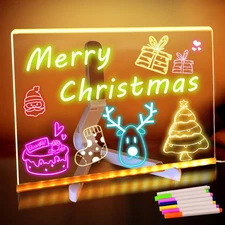 LED Note Board with Colors,11.8"X7.9" Acrylic Led Writing Board, Acrylic Dry ...