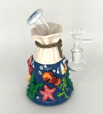 6.5" OCEAN THEMED 3-D HAND PAINTED GLASS WATER BONG RIG - 2 FREE GIFTS - HOOKAH