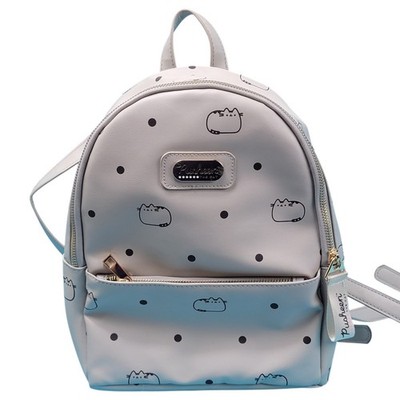 Pusheen The Cat Polka Dot Mini Backpack Gray Faux Leather Small Travel Bag