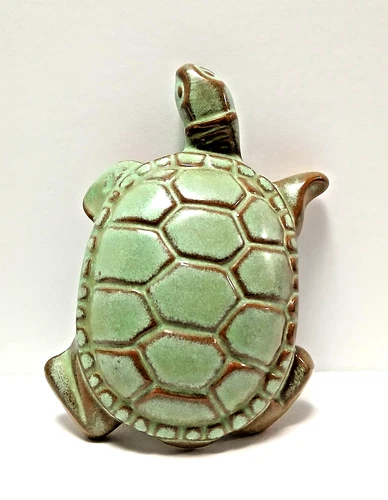 Frankoma Pottery Turtle Paperweight Prairie Green; Vintage