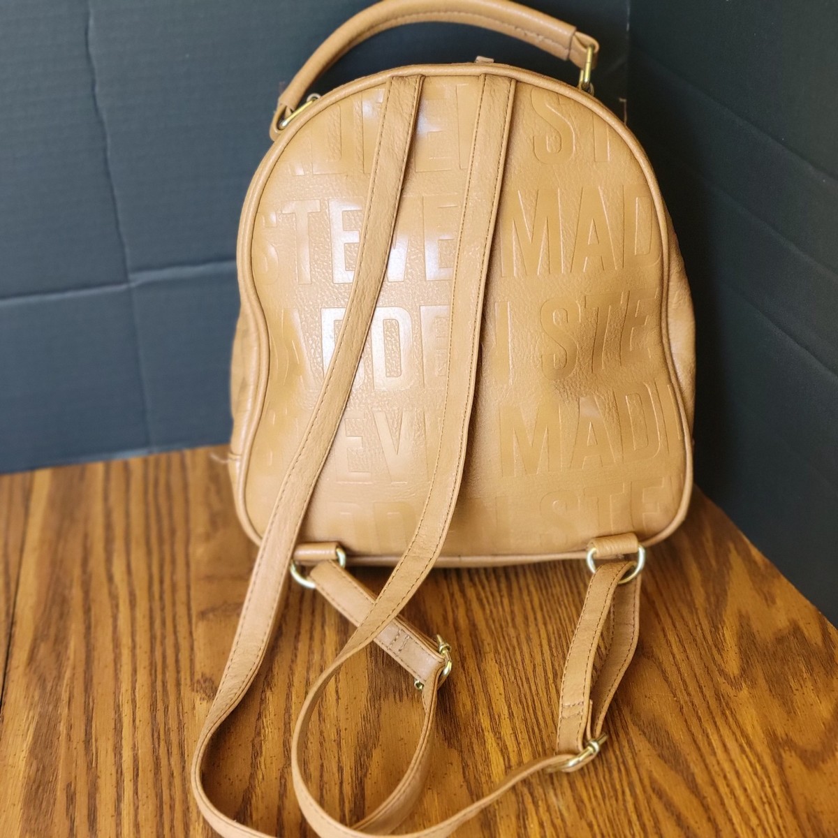 Steve Madden Quilted Mini Backpack Tan Faux Leather Gold Hardware Steve Madden Mini Backpack Purse With Logo Design Tan Faux  main image 2