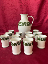Meissen Porzellan Krug 31cm mit 12Bechern 13-tgl. Wei&szlig;/Gr&uuml;n Bl&auml;tterdekor 1.Wahl