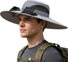Solar Powered Fan Hat with 2 Removable Fans, Wide Brim Sun Hat, UPF 50 Bucket F