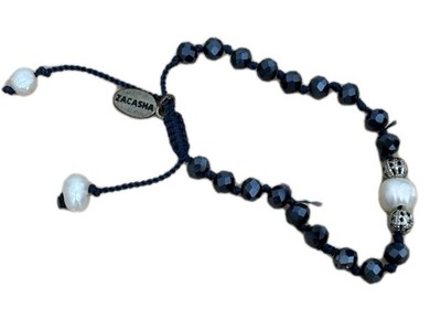 Zacasha Navy Blue Adjustable Bracelet/ Faux Pearls