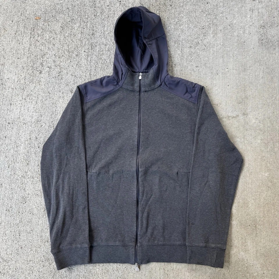 Moletom com capuz Brunello Cucinelli zíper completo cinza azul nylon tamanho XXL 2XL - Imagem 2 de 4