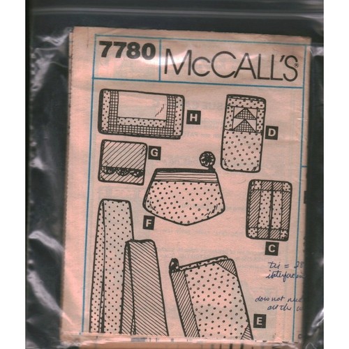 McCalls 7780 Sewing Pattern Accessories Clutch Bags Pouches Cases Vintage DIY