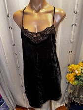 Linea Donatella Womens Black Lace Chemise Nightgown Size S