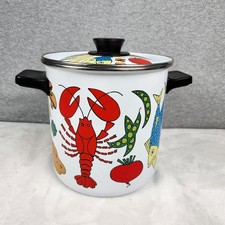 Vtg San Ignacio Nantucket Lobster Stock Pot w/Lid Enamel 4 Quart Spain