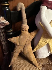 Vintage Primitive Folk Art Star Snowman Doll Hanger Christmas
