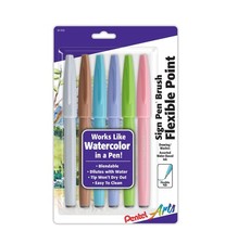 Pentel Arts Sign Pen Brush Tip, assorted 4 Pastel Colors, 6-Pk SES15C2BP6M1 