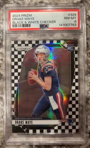 2024 Panini Prizm Drake Maye RC Black & White Checker #329 PSA 8