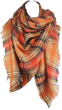 Womens Plaid Blanket Fall Winter Scarf Wrap Oversized Shawl Orange for Hallow...