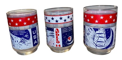 NASA Apollo 12 & 14 Drinking Glasses(8) 1969 & '71