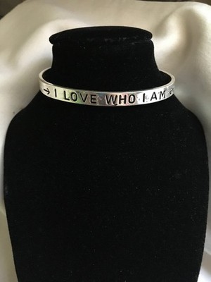 CUFF BRACELET - I LOVE WHO I AM - NEW - Bend to Fit - I will Add a Charm