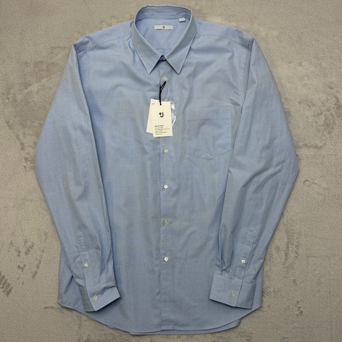 NWT Uniqlo Jil Sander +J Micro Check Point Collar Shirt L extra fine cotton blue