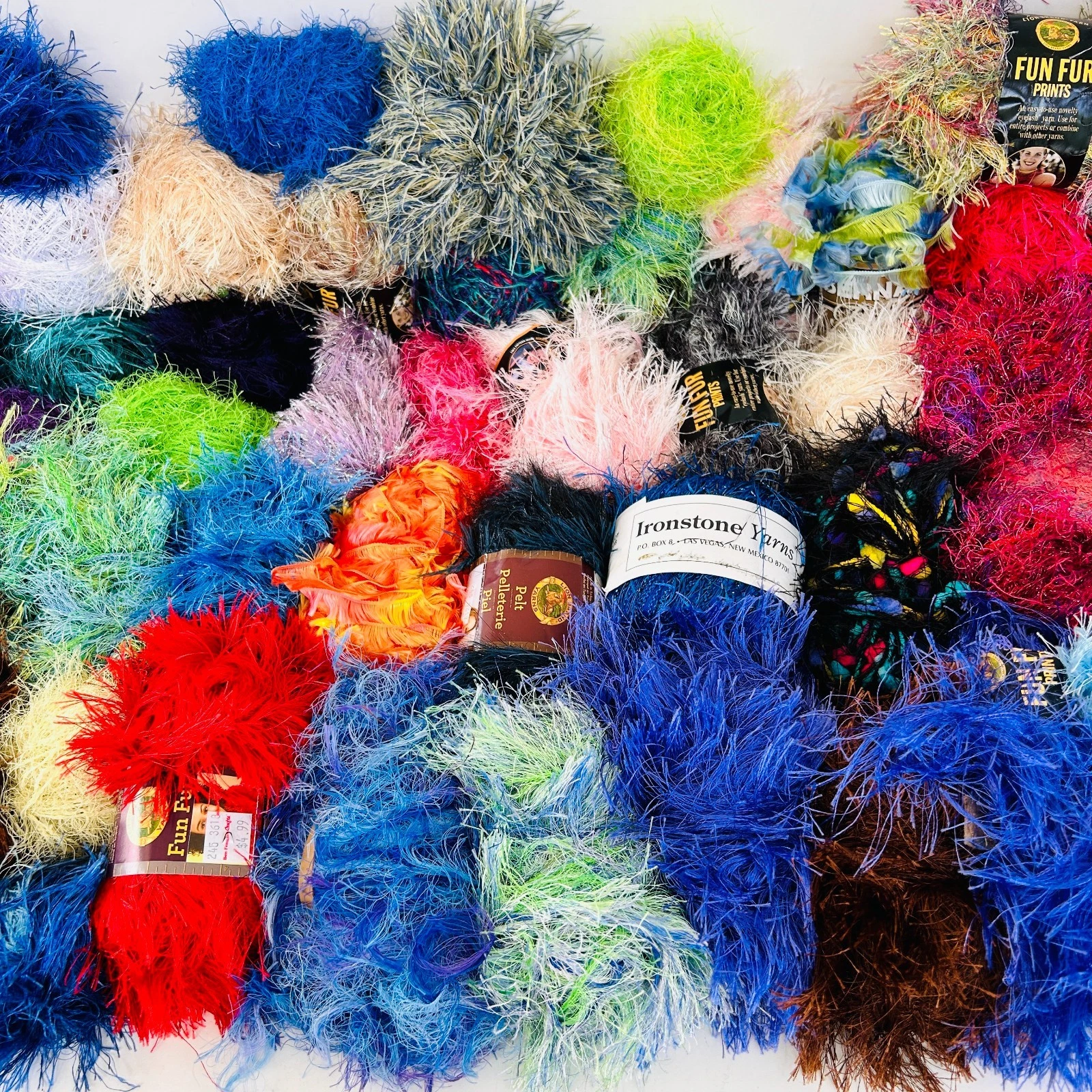 Huge Yarn Lot 40+ Balls Fun Fur Eyelash Assorted Brand Colors Craft Bulk VTG image 3