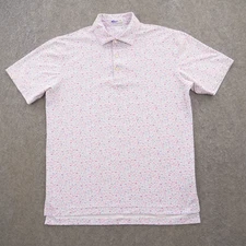 Peter Millar Summer Comfort Polo Mens Medium White Red Blue Hat Chile Print AOP