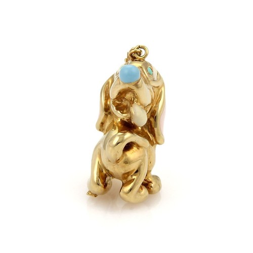 Artlines 18k Yellow Gold Enamel Dog Charm Pendant - Picture 2 of 6