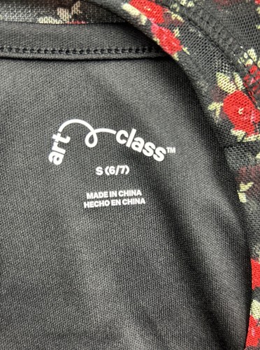 Art Class Girl's Size Small (6-7) Long Sleeve Mesh Crew Top Black Floral - Picture 4 of 6