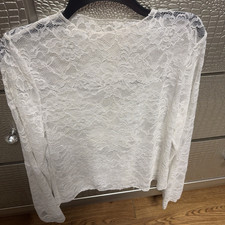 White Lace Sheer Floral Crew Neck Long Sleeve Blouse