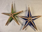 (2) Victorian Tiffany Style Cobalt Blue & Green Stained Glass 8.5" Star Ornament