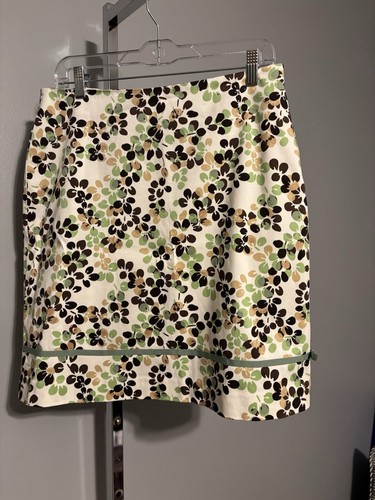 Geoffrey Beene, Geoffrey Beene Skirt Stretch Floral Green Ribbon Zipper Cottagecore Y2K VTG 10
