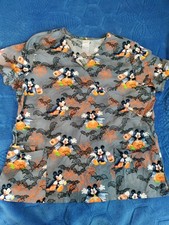 Disney Halloween Scrub Top XL Women  s Mickey Mouse Vampire Bats Pumpkins Medical