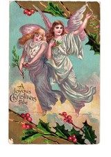 Christmas Angels Holly Berries Embossed Postmarked Dec 25 NYC Religious XMAS