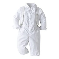 Baby Boys Christmas Outfit Bowtie Shirt Romper Suspenders Shorts 4-5T All White
