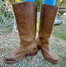 Vtg Frye Campus Boots Women 6 1/2 M Golden Brown Square Toe Western Distressed